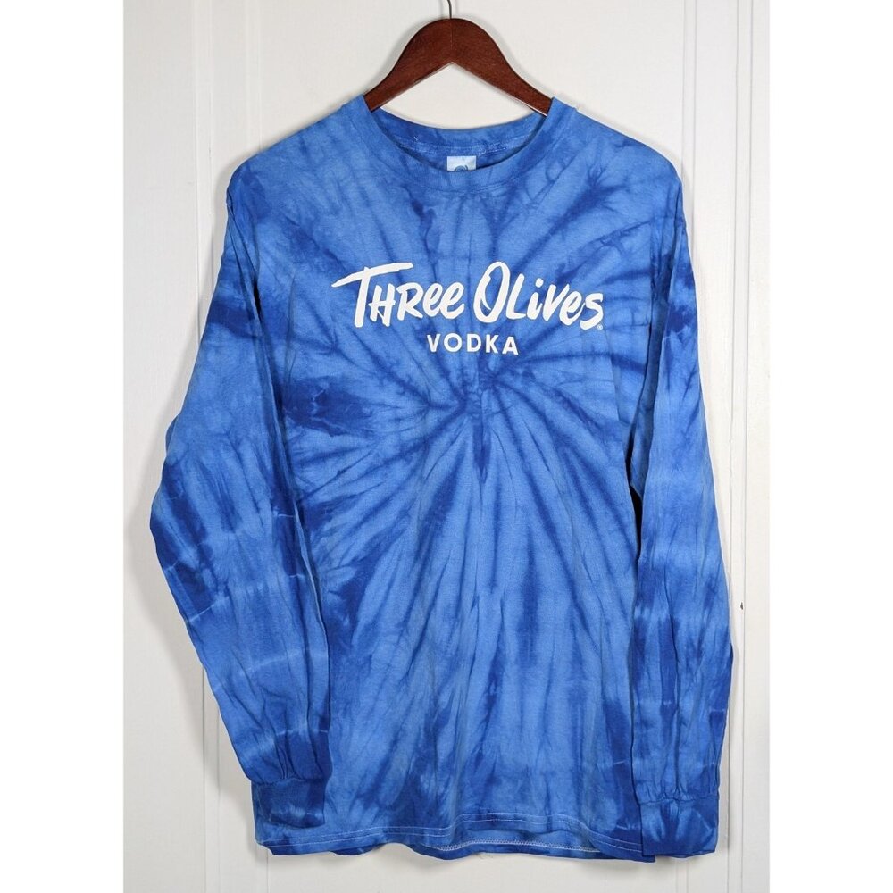 Three Olives Vodka Long Sleeve Shirt Adult Unisex Size Medium Tie Dye Blue